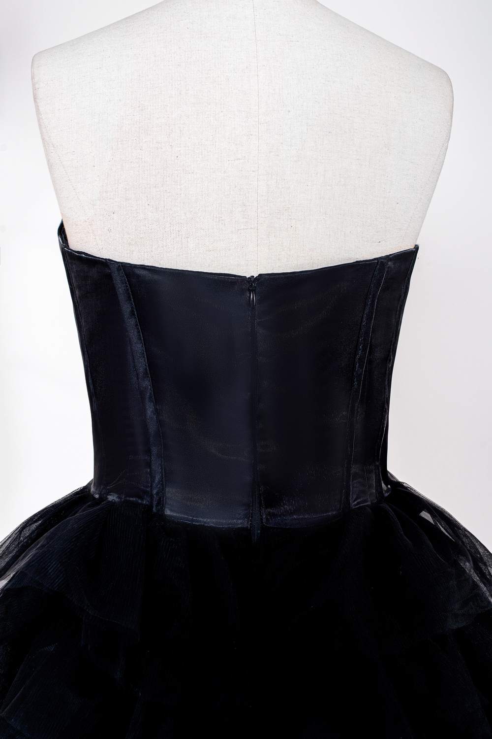 Black Strapless Leather Top Layers Long Prom Dress