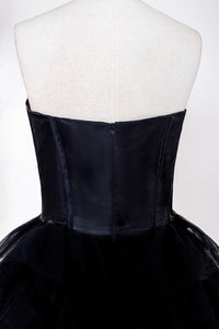 Black Strapless Leather Top Layers Long Prom Dress