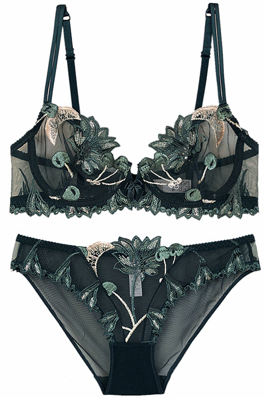 Black Cherry Appliques Lace Illusion Lingerie