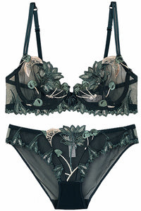 Black Cherry Appliques Lace Illusion Lingerie