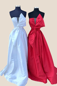 Strapless Pink Satin A-line Long Formal Dress