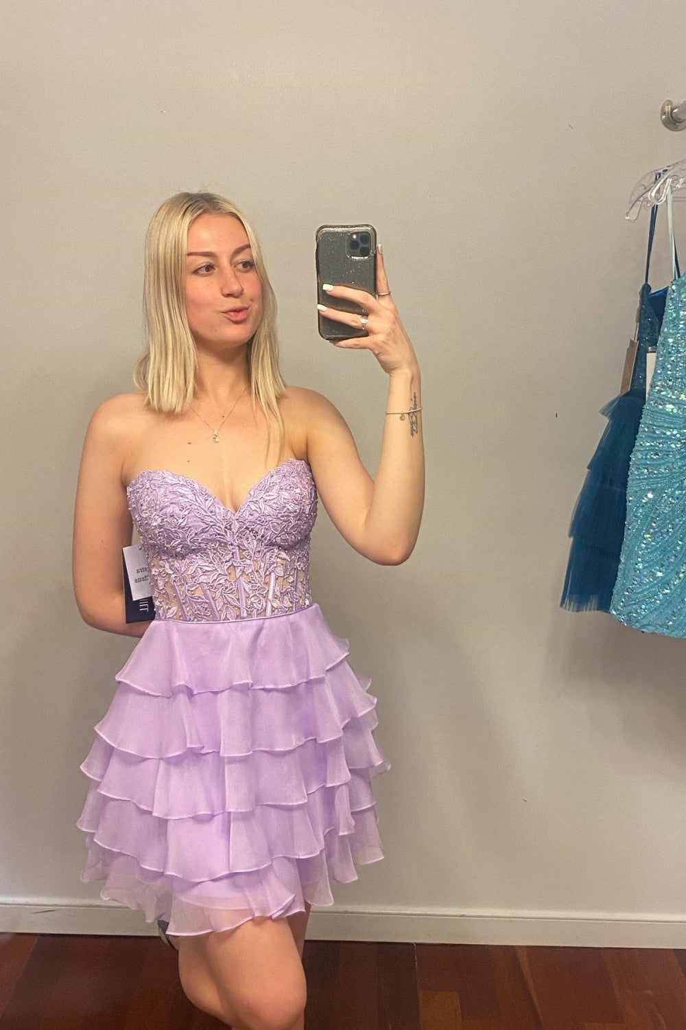 Hot Pink Appliques Chiffon Tiered Short Homecoming Dress