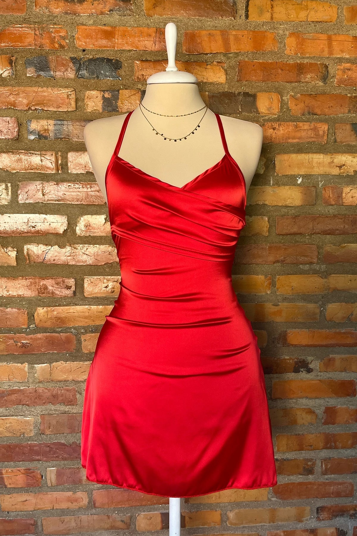 Red Spaghetti Straps Homecoming Dress