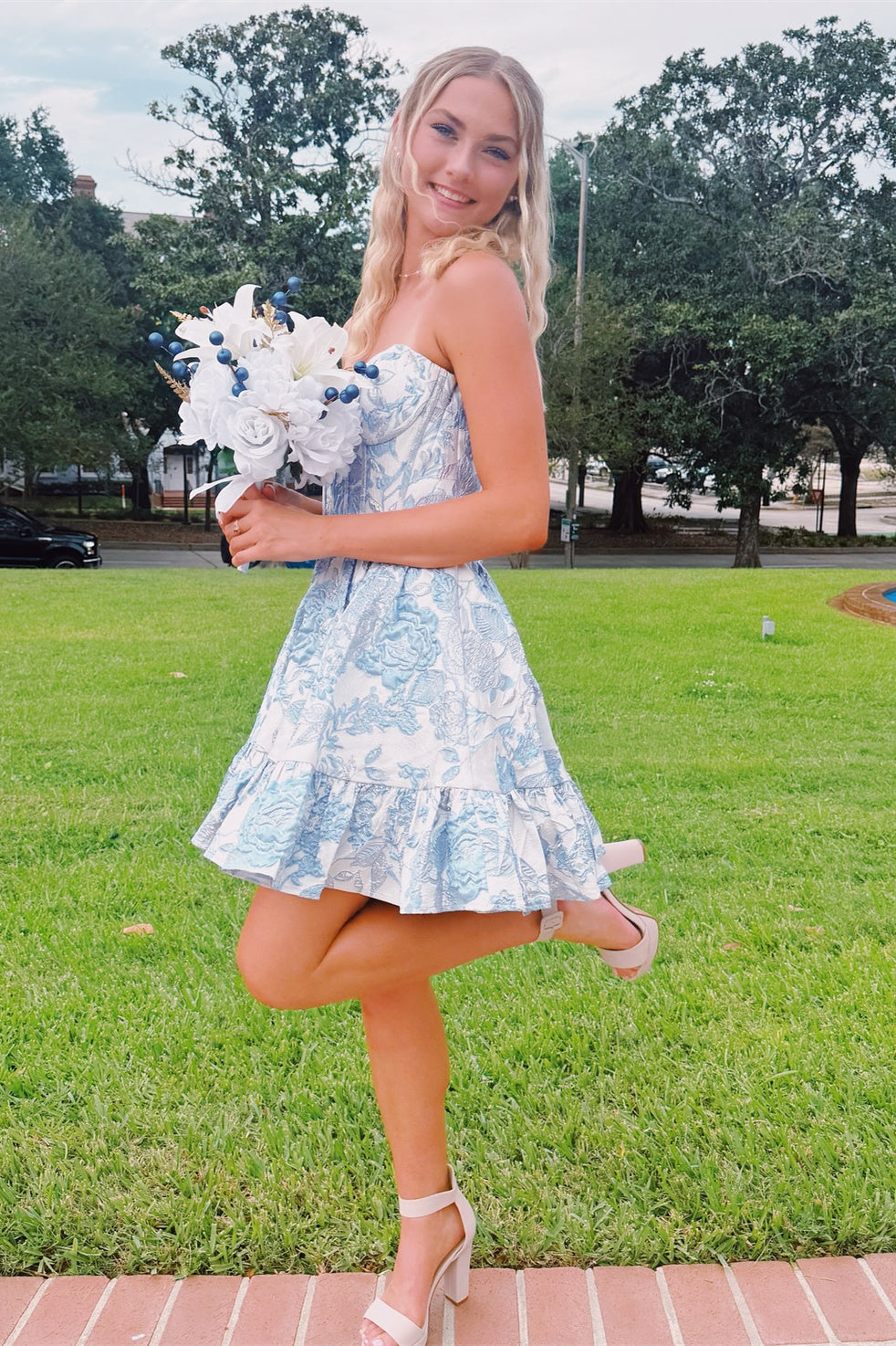 Strapless Florals A-line Homecoming Dress