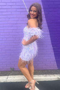 Iridescent Sequins Feathers Homecoming Dress with Detachable Sleeves