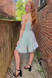 Light Blue Sequins V Neck A-line Homecoming Dress