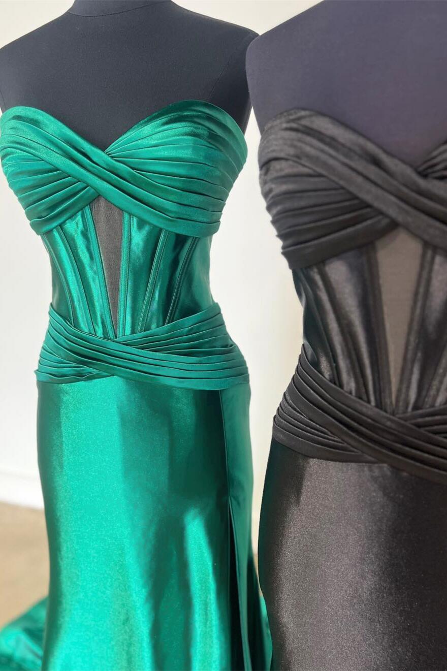 Fuchsia Strapless Mermaid Keyhole Twisted Bust Long Prom Dress with Slit