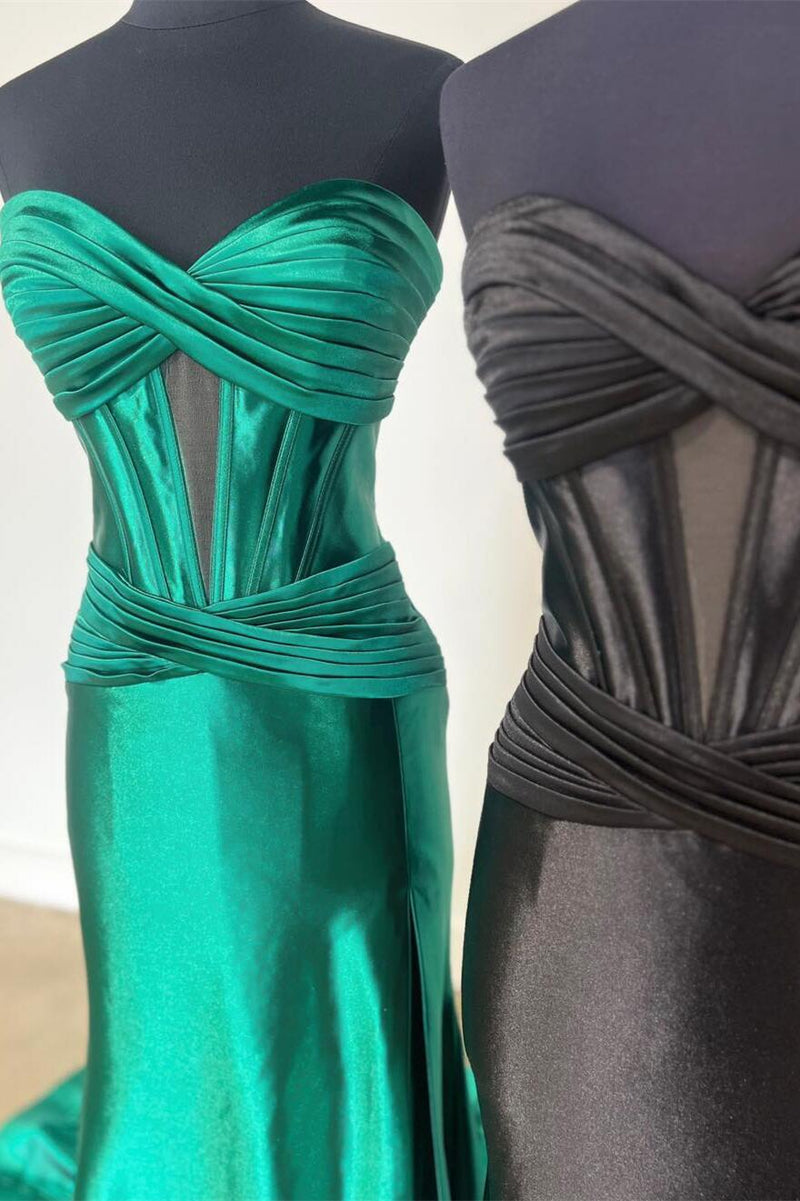 Fuchsia Strapless Mermaid Keyhole Twisted Bust Long Prom Dress with Slit