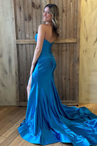 Fuchsia Strapless Mermaid Keyhole Twisted Bust Long Prom Dress with Slit