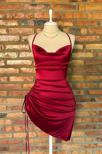 Spaghetti Strap Ruched Tight Homecoming Dress