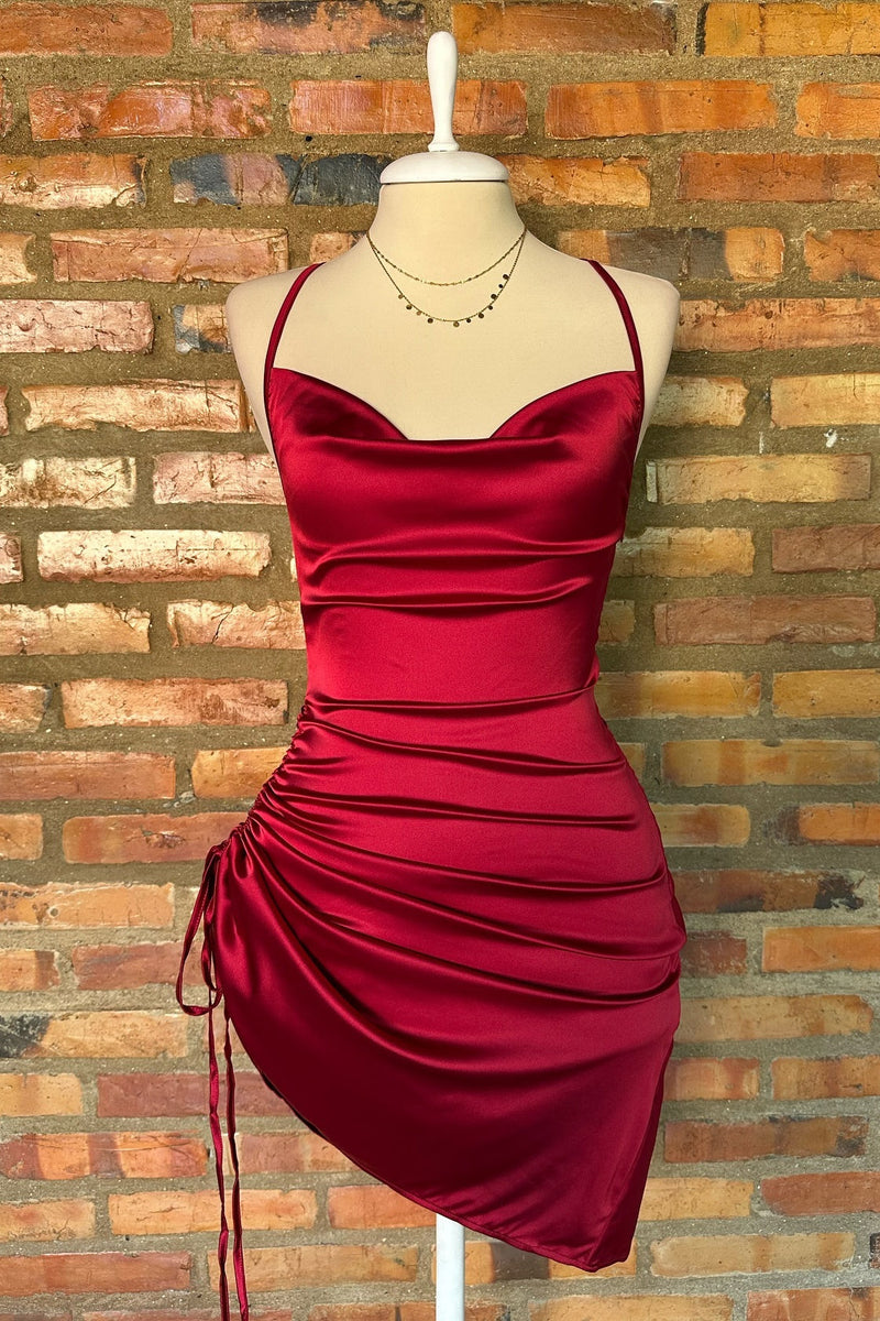 Spaghetti Strap Ruched Tight Homecoming Dress