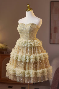 Golden Sweetheart Sequin Ruffle A-line Homecoming Dress