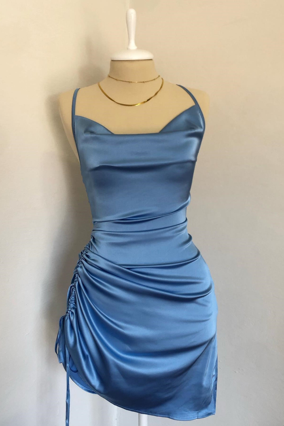 Spaghetti Strap Ruched Tight Homecoming Dress