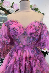 Fuchsia Off-the-Shoulder Ruffles Homecoming Dress