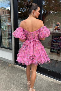 Fuchsia Off-the-Shoulder Ruffles Homecoming Dress