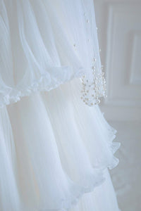 White Off-Shoulder Beaded Ruffled Layers Long Prom Dress