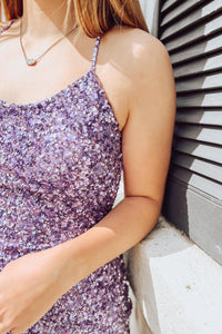 Lavender Crossed Back Sequins Sheath Homecoming Dress