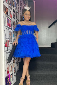 Off the Shoulder Lavender Corset Ruffle Short Dress