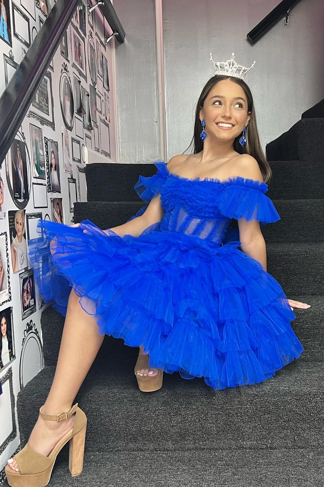 Off the Shoulder Lavender Corset Ruffle Short Dress