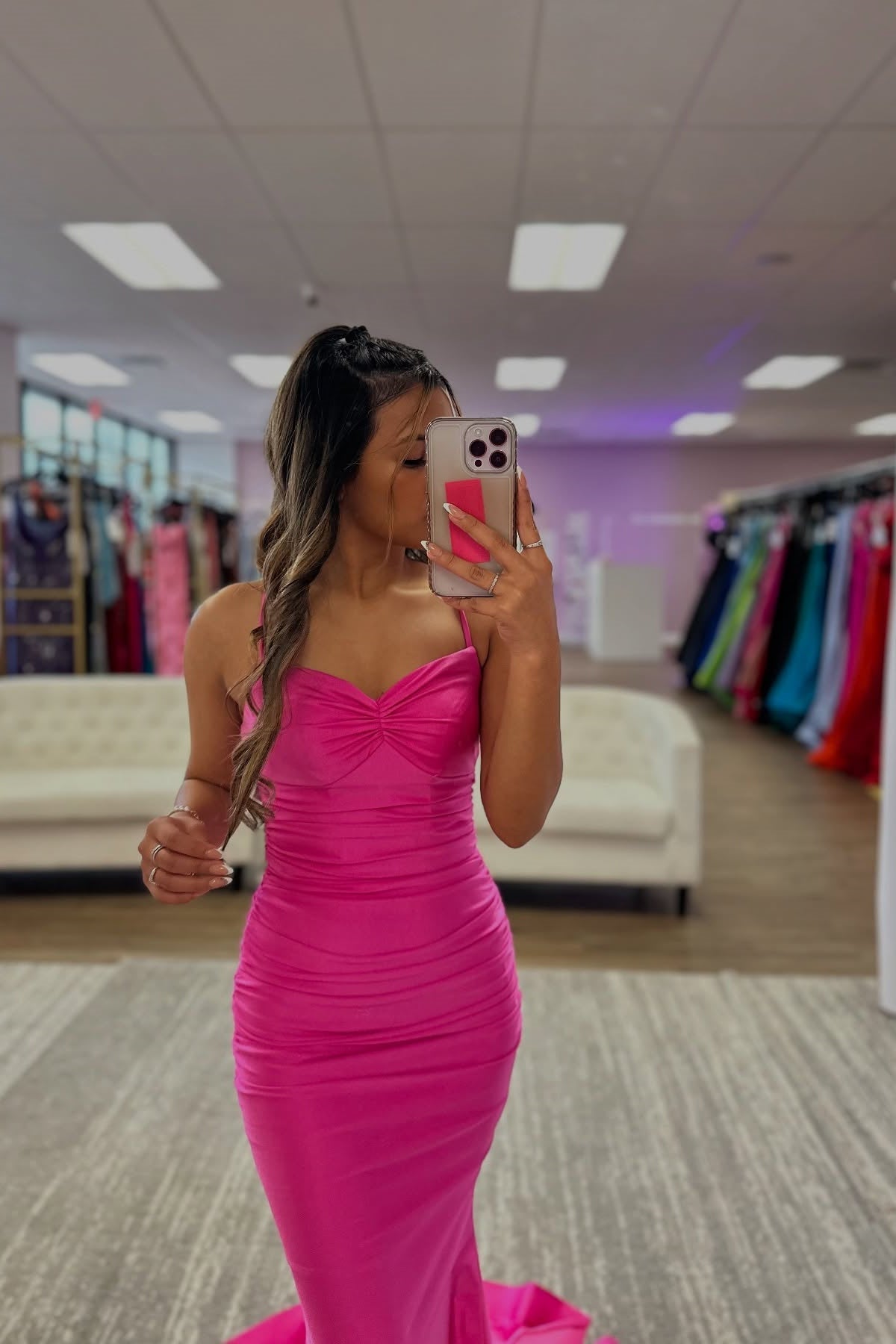 Hot Pink Spaghetti Straps Mermaid Prom Dress