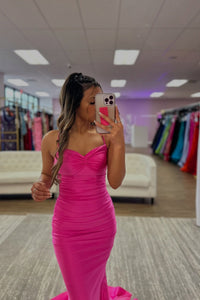 Hot Pink Spaghetti Straps Mermaid Prom Dress