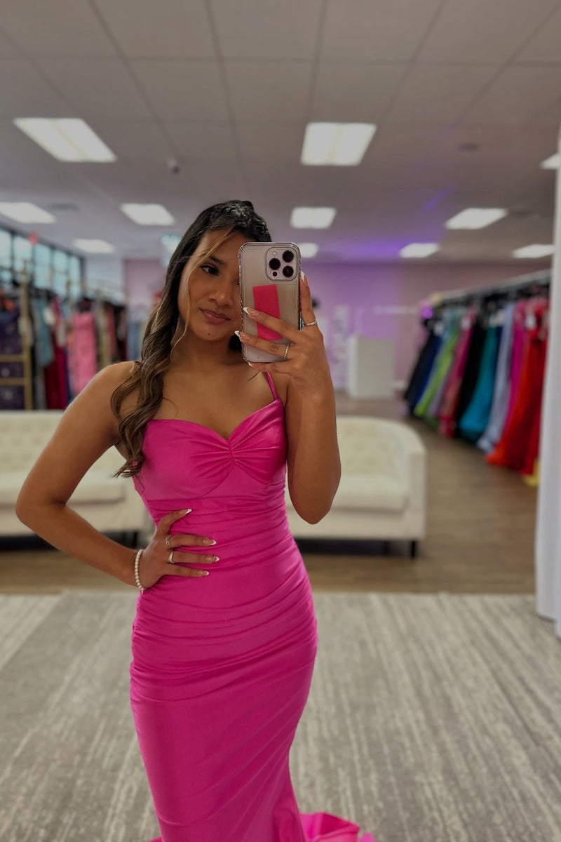 Hot Pink Spaghetti Straps Mermaid Prom Dress
