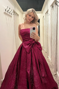 Strapless Fuchsia Ruched A-line Long Formal Gown