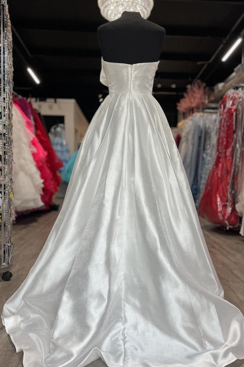 Strapless Pink Satin A-line Long Formal Dress