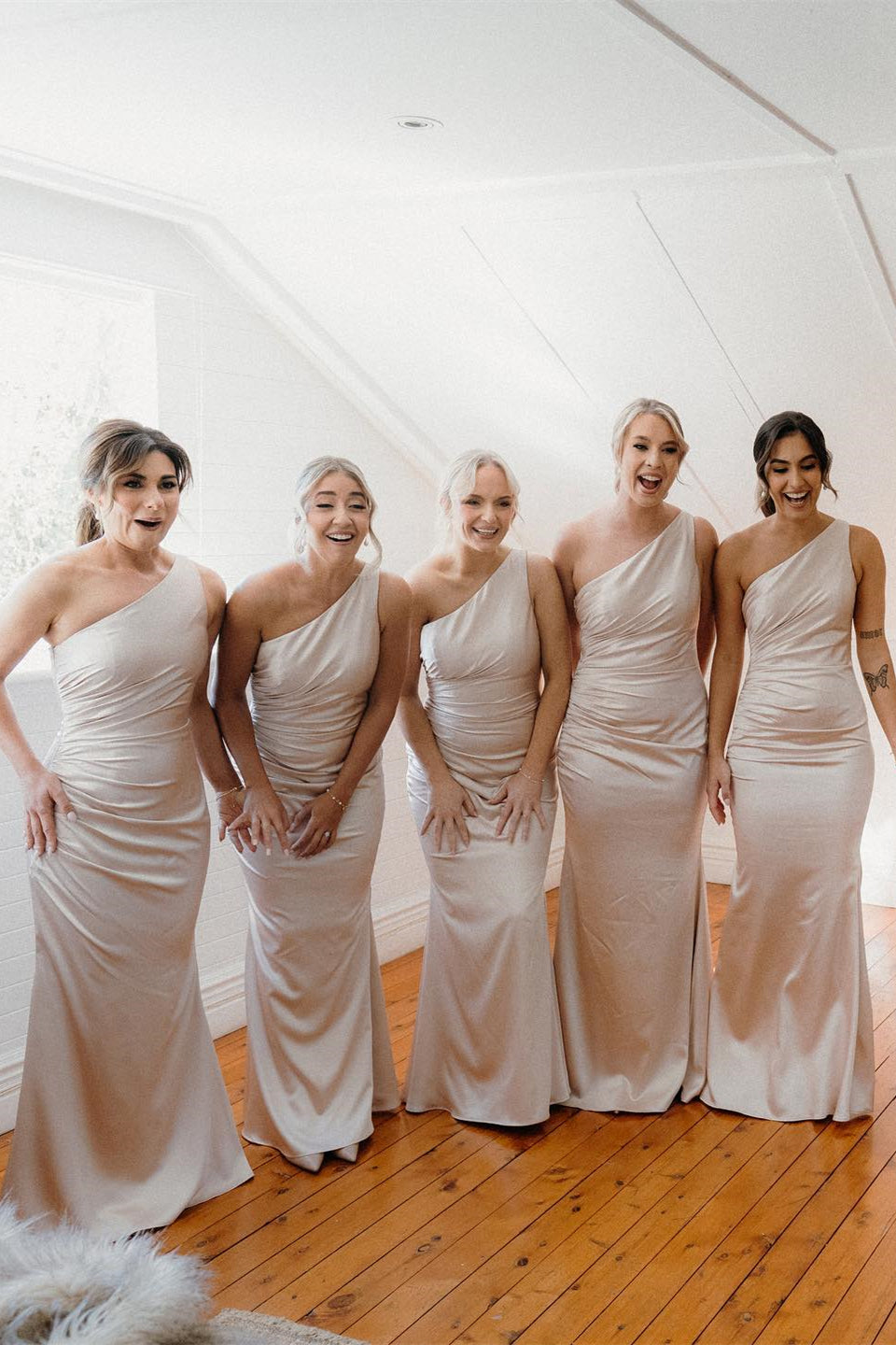 light Pink One Shoulder Mermaid Long Bridesmaid Dress