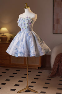 Strapless Sequin Floral Lace-up Back Homecoming Dress