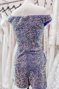 Lavender Off-the-Shoulder Sequins Sheath Homecoming Romper