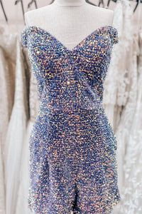 Lavender Off-the-Shoulder Sequins Sheath Homecoming Romper