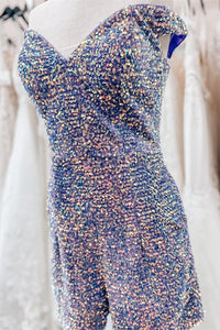 Lavender Off-the-Shoulder Sequins Sheath Homecoming Romper