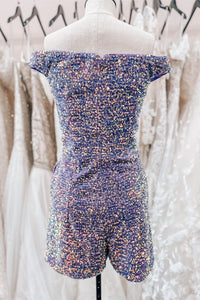 Lavender Off-the-Shoulder Sequins Sheath Homecoming Romper