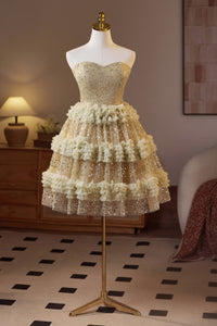 Golden Sweetheart Sequin Ruffle A-line Homecoming Dress