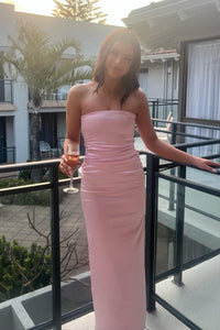 Strapless Pink Fitted Long Party Dress