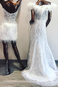 White Strapless Appliques Sheath Homecoming Dress with Feathers