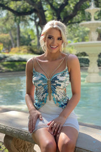 Black Butterfly Tulle Beaded Straps Homecoming Dress