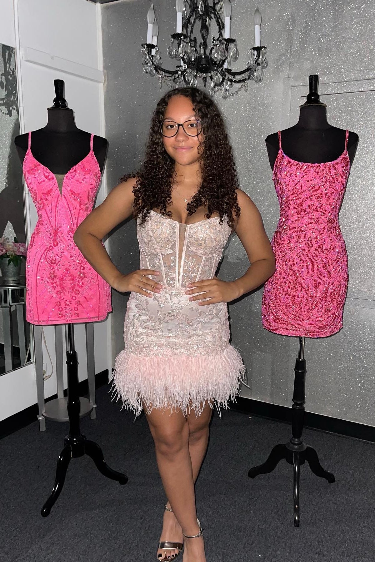 Light Blue Sequined Embroidery Sheath Strapless Homecoming Dress with Feathers