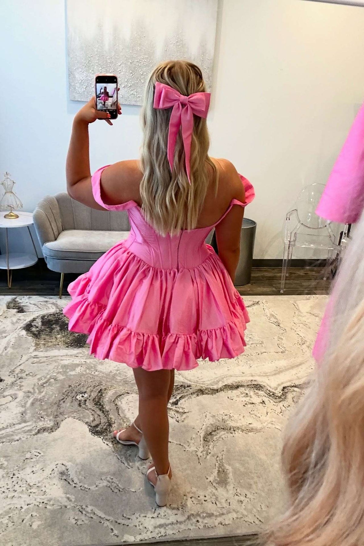 Pink Off the Shoulder A-line Short Princess Dress