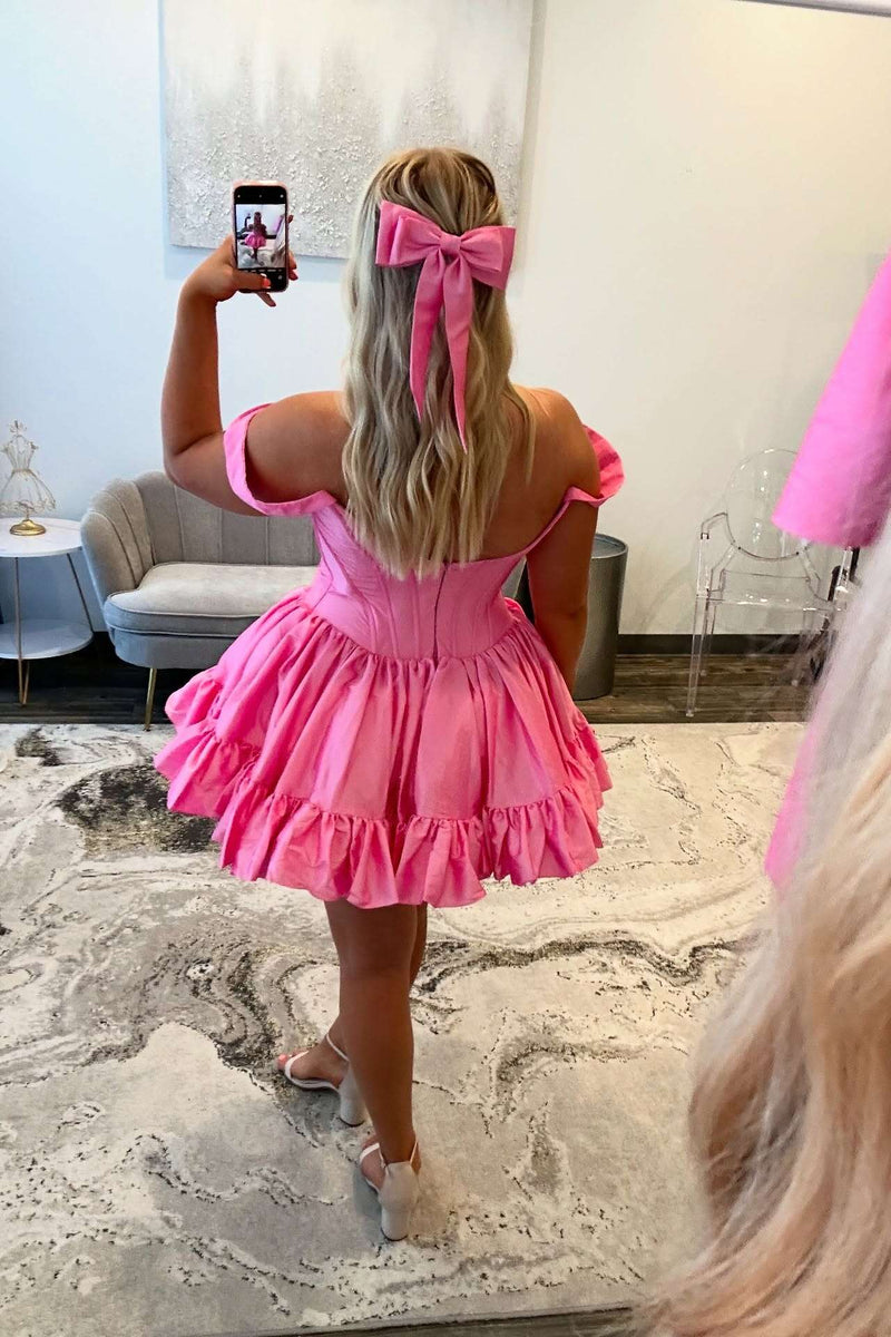 Pink Off the Shoulder A-line Short Princess Dress