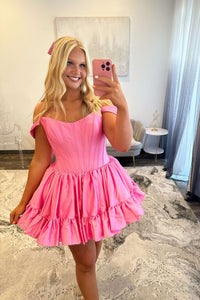 Pink Off the Shoulder A-line Short Princess Dress