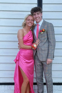 One Shoulder Pink Ruched Frill Party Dress