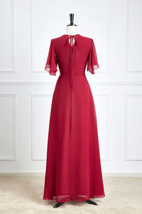 Wine Red Surplice Flaunt Sleeves A-line Long Bridesmaid Dress
