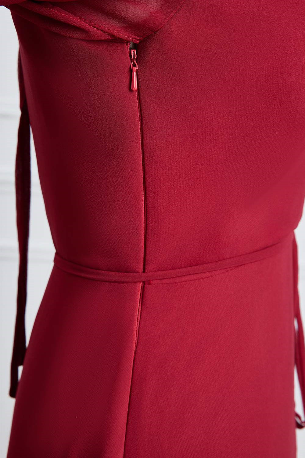 Wine Red Surplice Flaunt Sleeves A-line Long Bridesmaid Dress