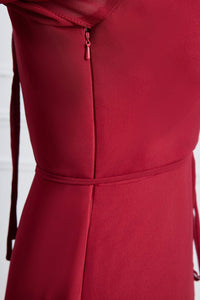 Wine Red Surplice Flaunt Sleeves A-line Long Bridesmaid Dress