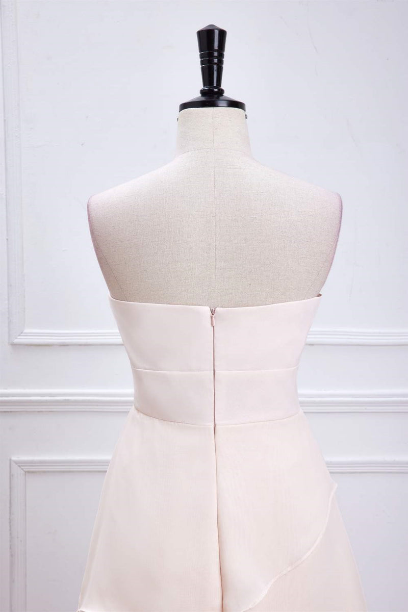 Pink Strapless 3D Flowers Layers A-line Long Bridesmaid Dress