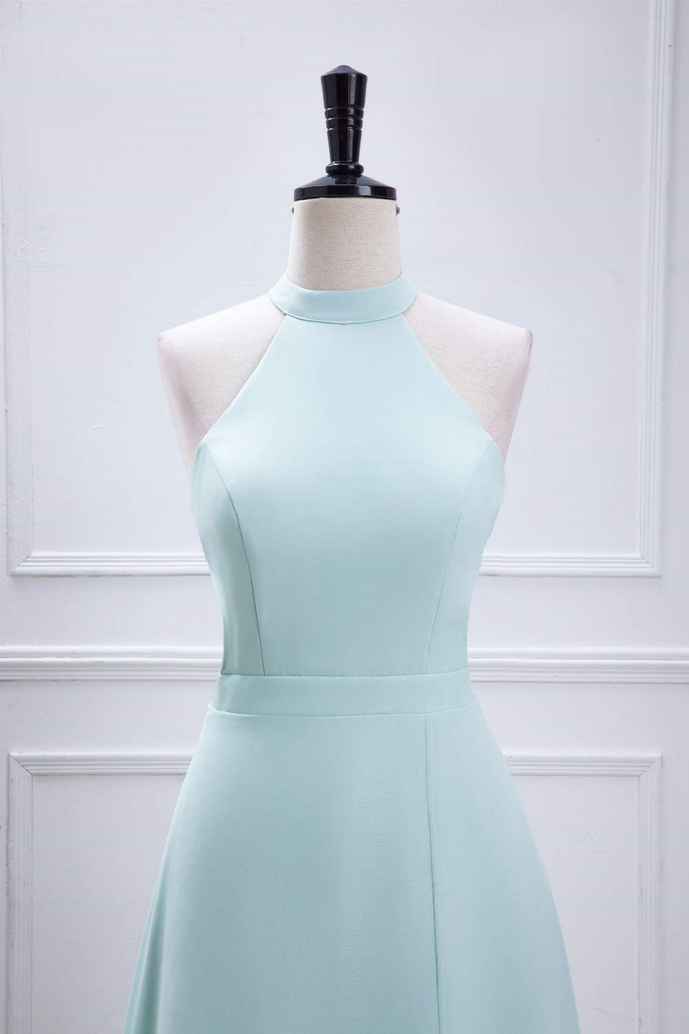 Blue Halter A-line Chiffon Long Bridesmaid Dress with Slit