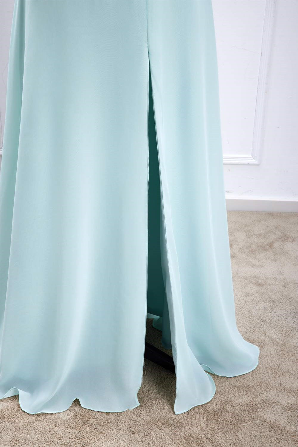 Blue Halter A-line Chiffon Long Bridesmaid Dress with Slit