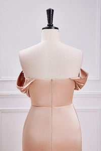 Champagne Off-Shoulder Mermaid Satin Long Bridesmaid Dress with Slit